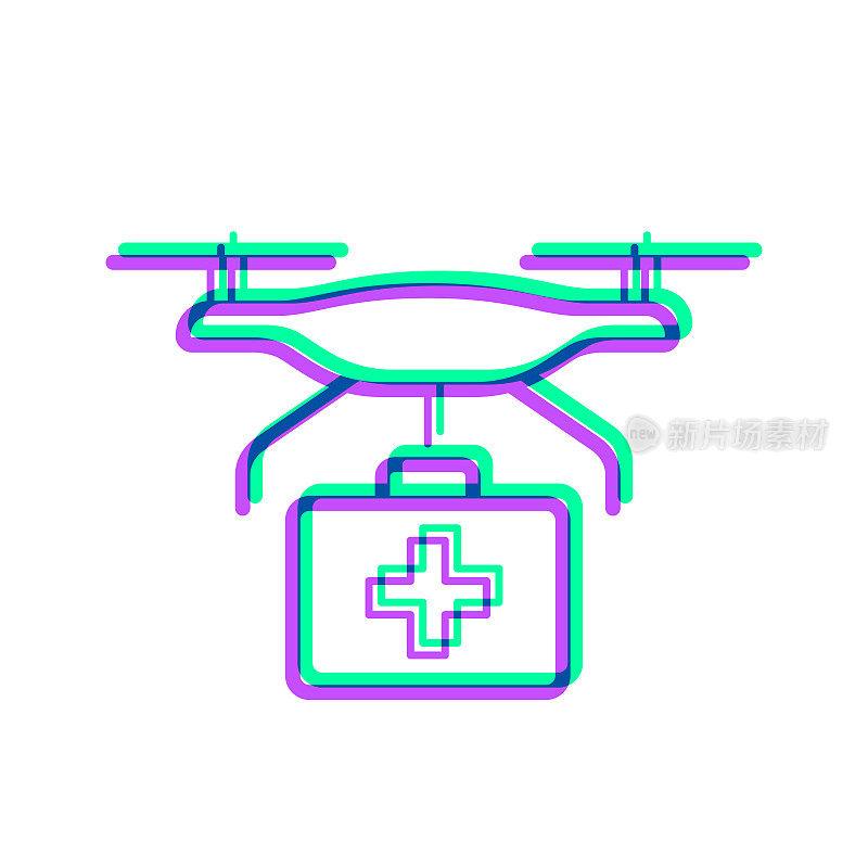 带急救箱的医疗无人机图标与两种颜色叠加在白色背景上