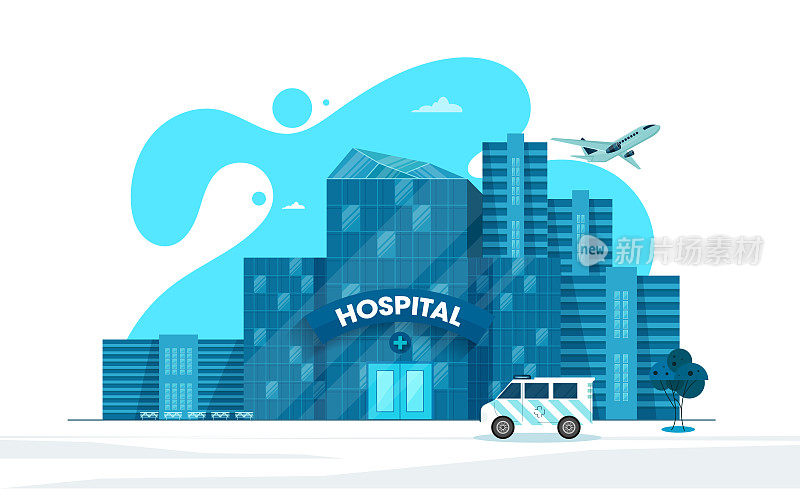 城市医院与救护车-现代平面设计