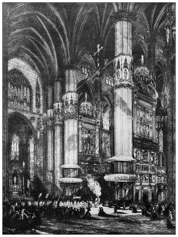 来自英国杂志的古董图片:米兰大教堂内部,米兰大教堂