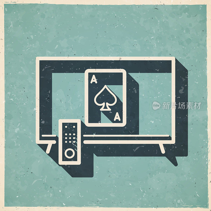 电视和扑克牌。图标复古复古风格-旧纹理纸