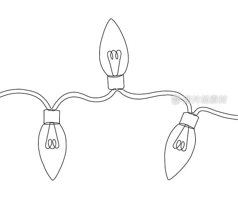 圣诞灯连续线条绘制与可编辑的笔触