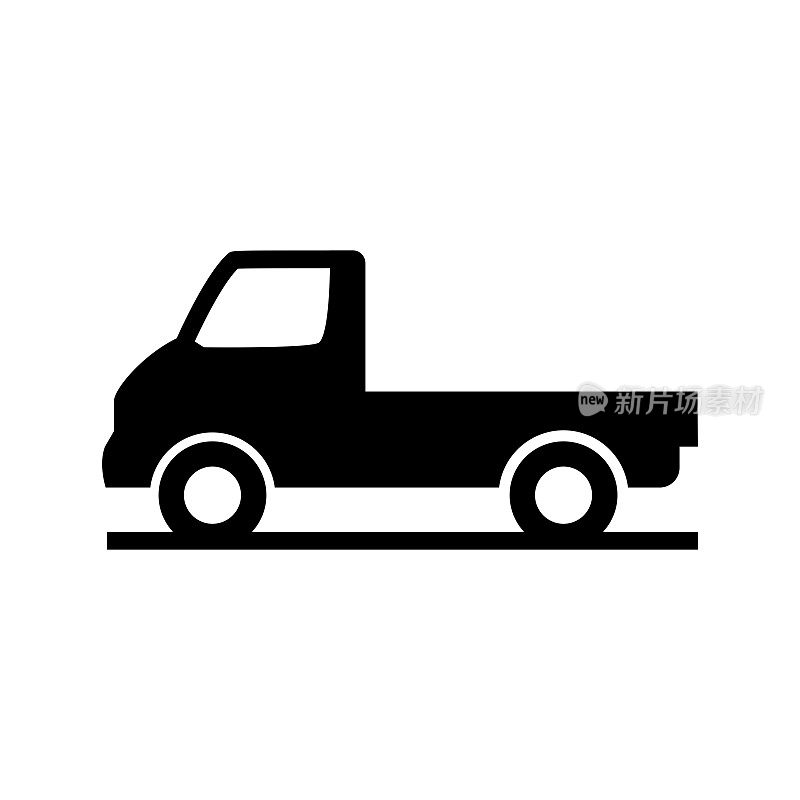 皮卡扁平图标。采购产品汽车，轿车，小型货车，卡车，拖拉机，4x4，轿车。