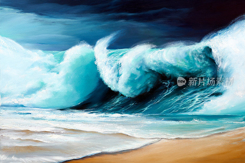 海上大浪的原始油画