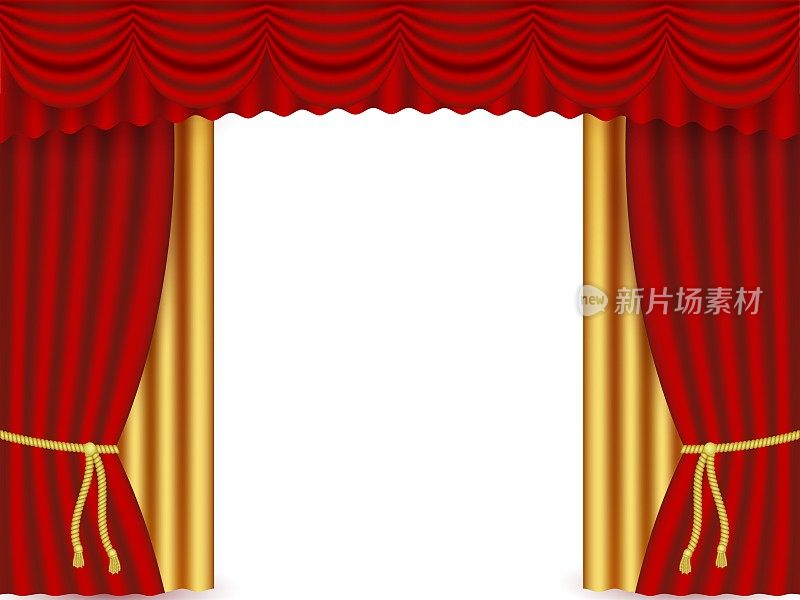 矢量红色和金色舞台逼真的窗帘。