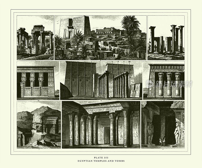 雕刻古董，埃及庙宇和坟墓雕刻古董插图，出版于1851年