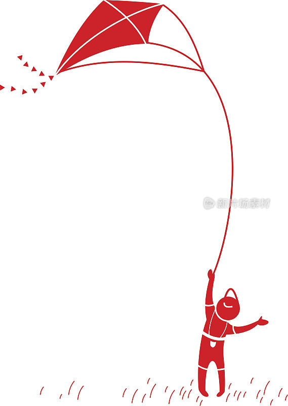 一幅小男孩放风筝的插图