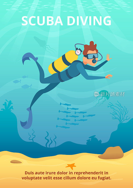 水下背景图片与卡通潜水员