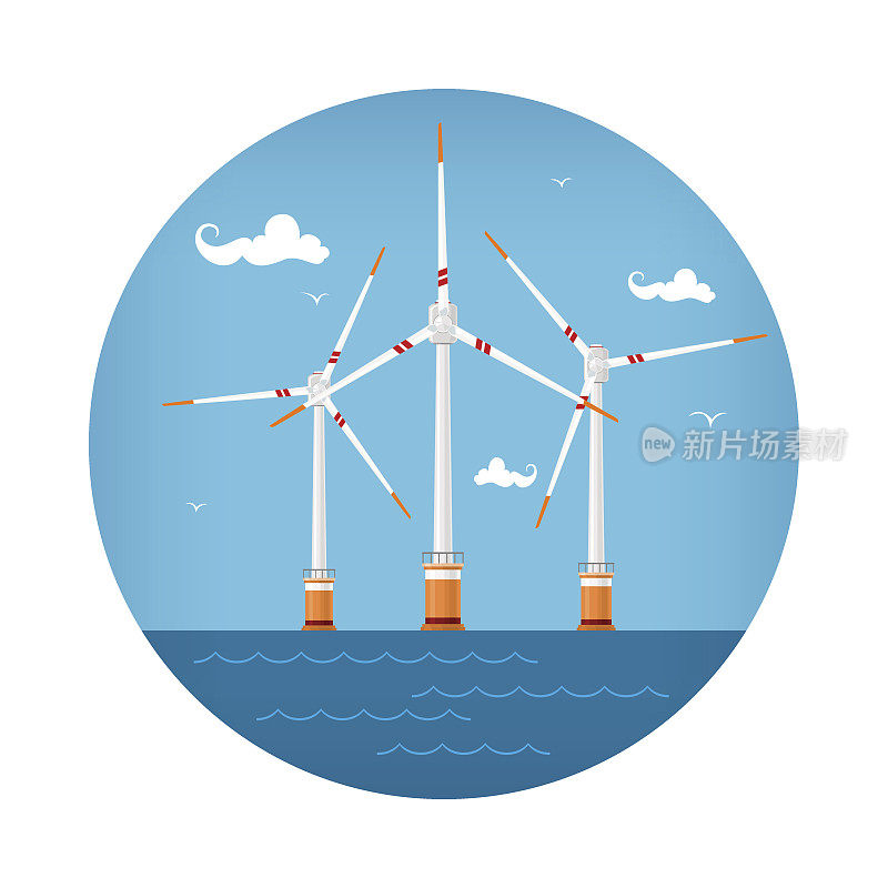 图标风力涡轮机在海上