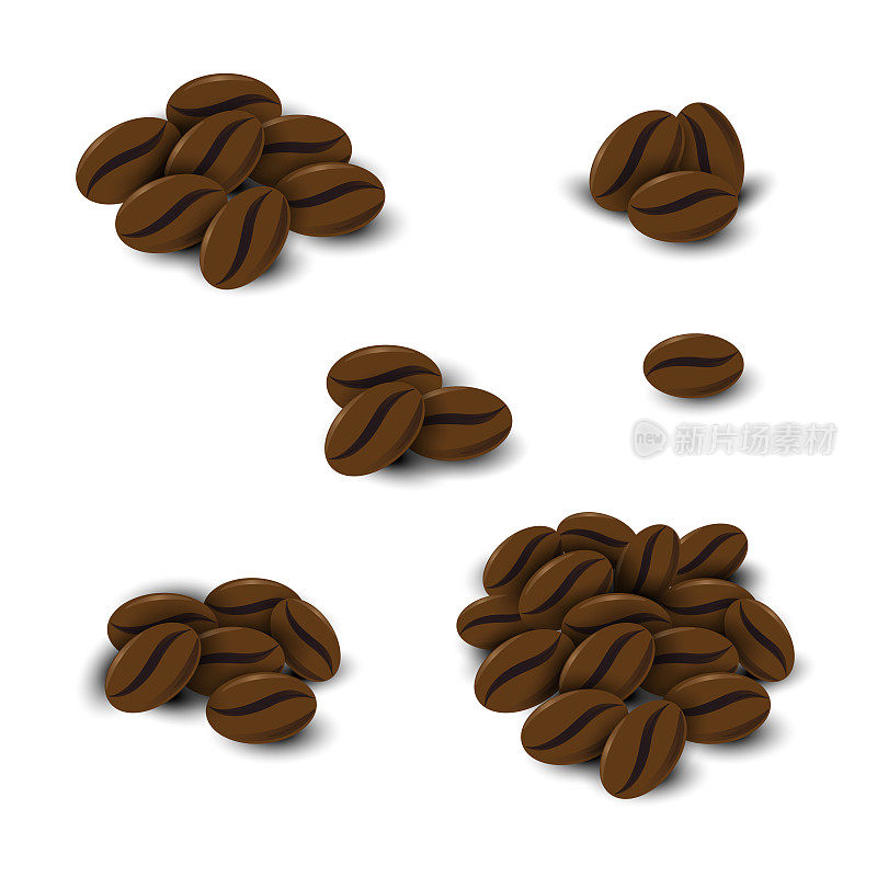 咖啡豆设置在白色背景孤立