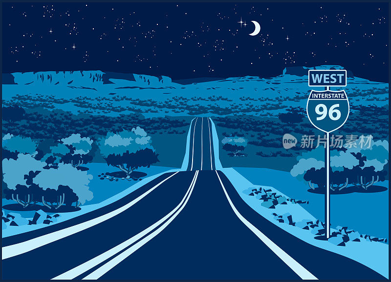 夜间向西的高速公路