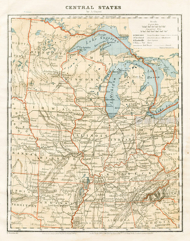 地图中央各州1868年