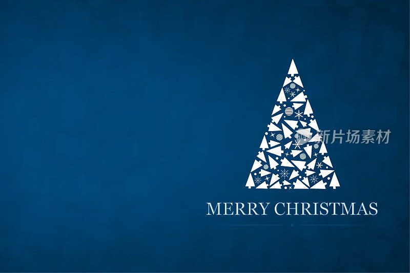 水平向量插图的创造性的深蓝绿色背景与一个创造性的三角形形状的白色圣诞树制成的圣诞装饰品