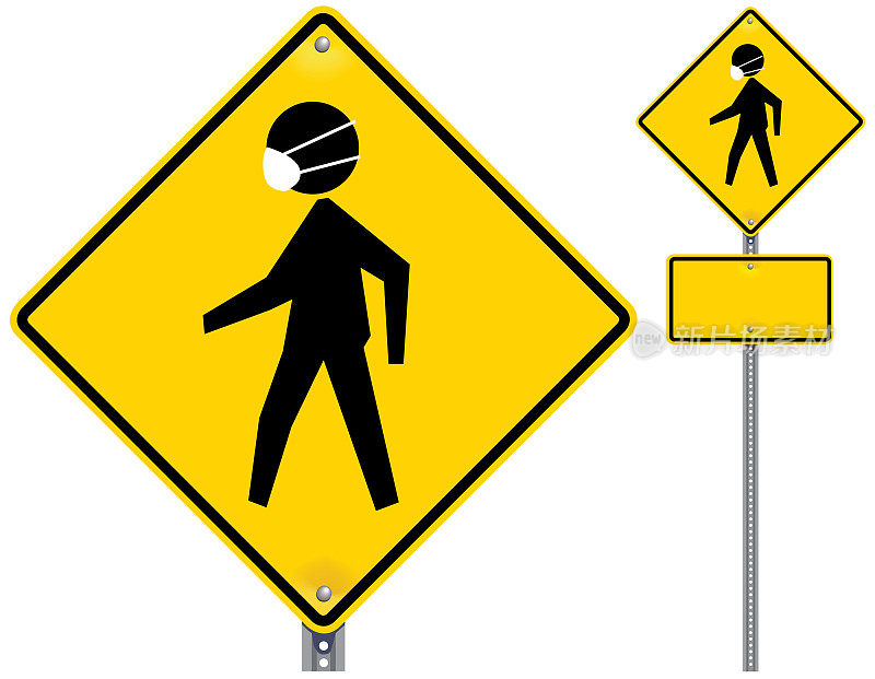 带医用口罩的人行横道标志