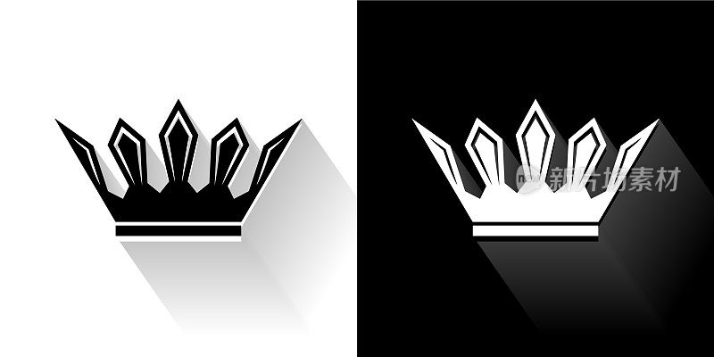 皇冠黑色和白色图标与长影子