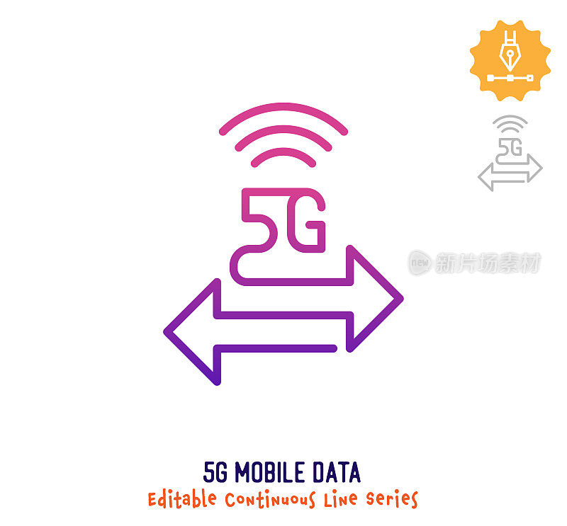5G移动数据连续线可编辑笔画图标