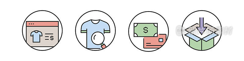 电子商务，网上购物，数字营销相关向量集线性平面图标和信息图形设计元素
