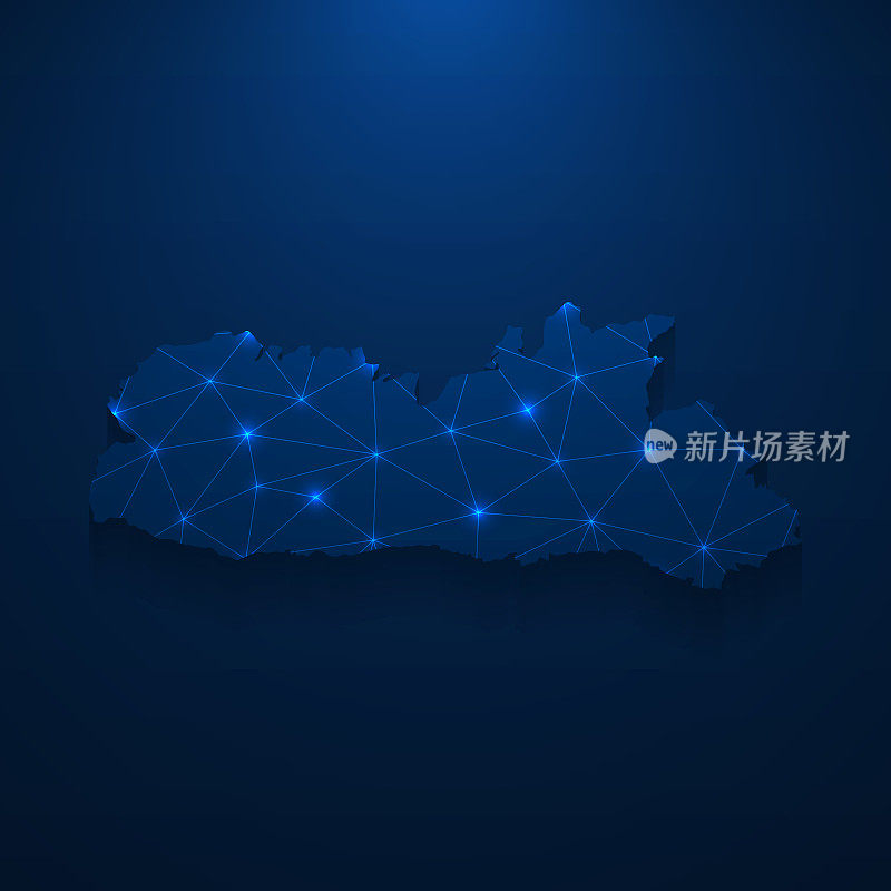 梅加拉亚邦地图网络-明亮的网格在深蓝色的背景