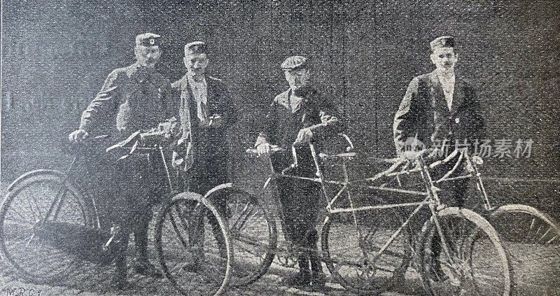 在鹅卵石路上的自行车手，左边是弗列克先生，一位德国环游世界的自行车手