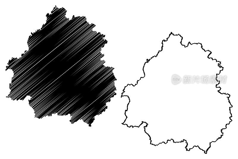 多尔多涅省(法国，法兰西共和国，新阿基坦地区)地图矢量图，多尔多涅素描图