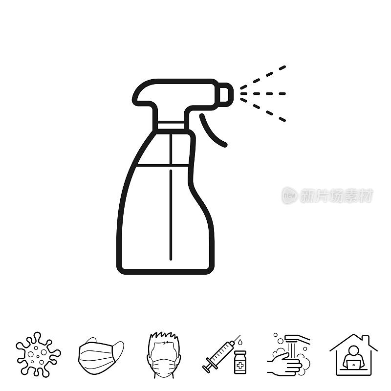 清洁喷雾瓶。线条图标-可编辑的笔触