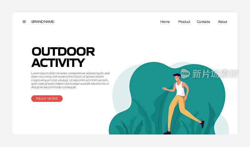 健康生活方式-户外活动概念矢量插图登陆页面模板，网站横幅，广告和营销材料，在线广告，业务演示等。