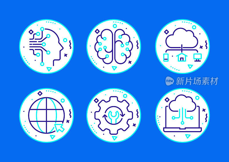 工业4.0相关线条图标。向量符号说明。