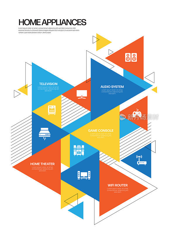家用电器相关的现代线条风格矢量插图