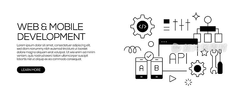 网页设计与开发相关线设计风格网页横幅矢量插图