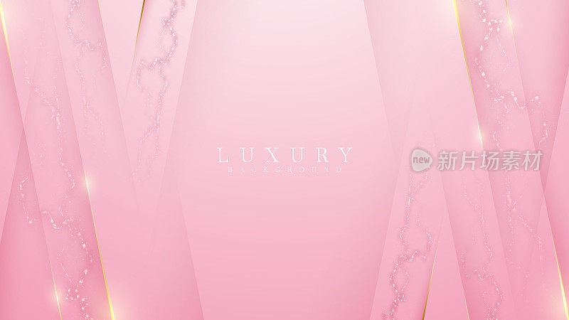 优雅的粉红色阴影背景与线金色元素。现实豪华大理石风格3d现代概念。