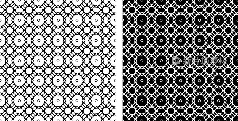 无缝黑白网格轮廓图案