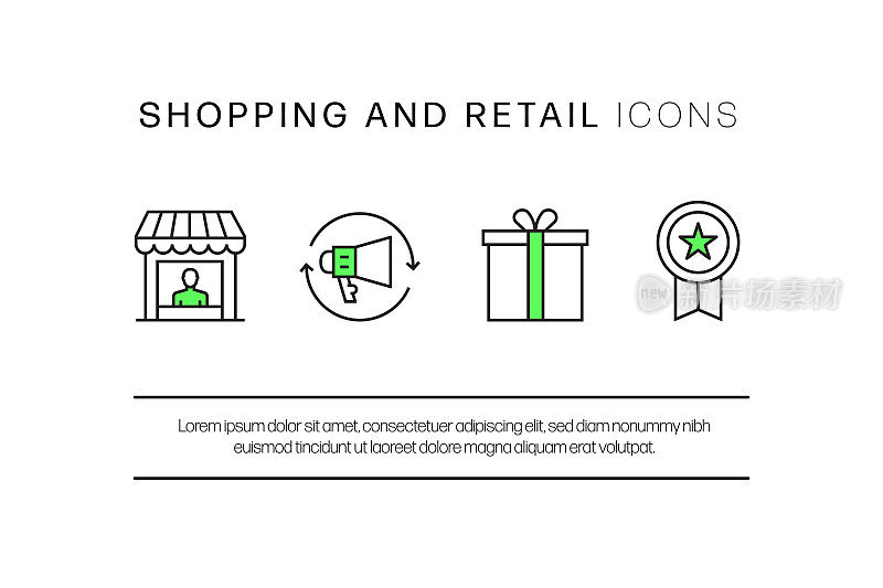 购物和零售相关线图标。向量符号说明。