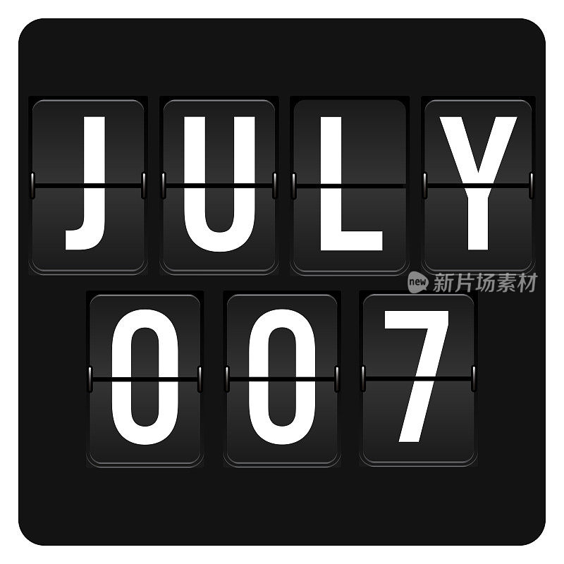 7月7日-每日日历和黑色翻转记分板数字计时器与日期