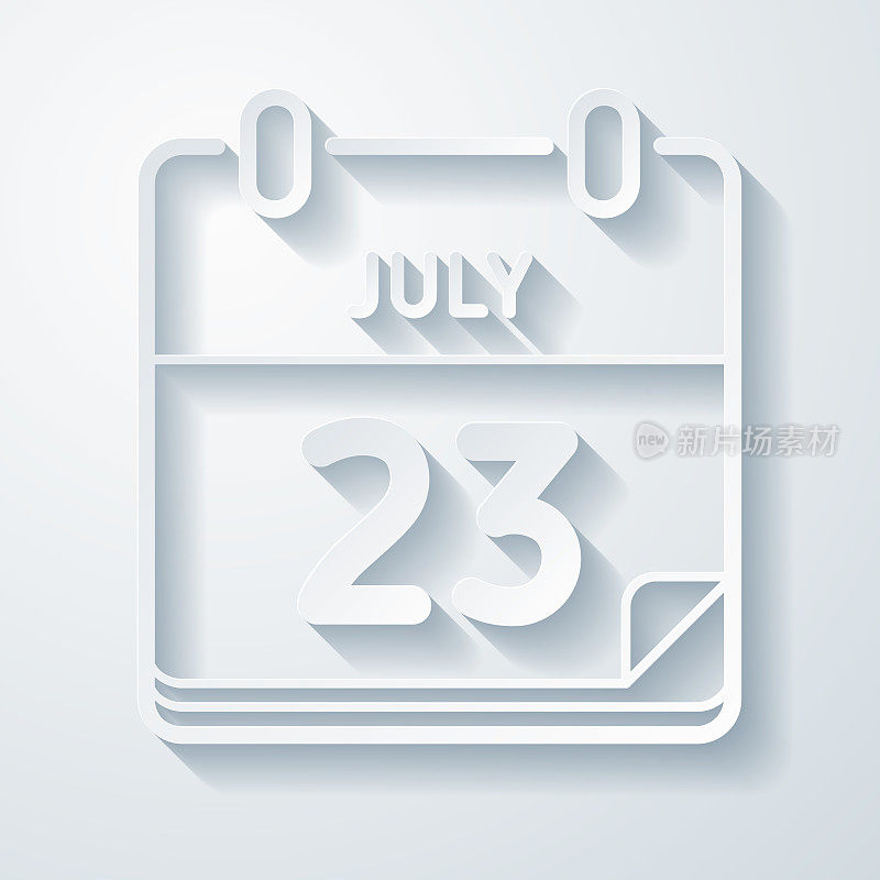 7月23日。在空白背景上具有剪纸效果的图标