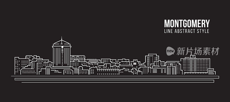 城市景观建筑线条艺术矢量插图设计-蒙哥马利市