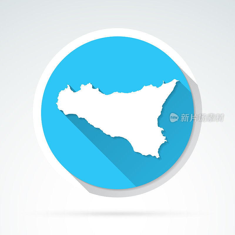 西西里地图图标-平面设计与长阴影