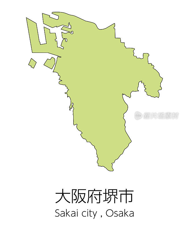 日本大阪府酒井市地图。翻译过来就是:“大阪府酒井市。”