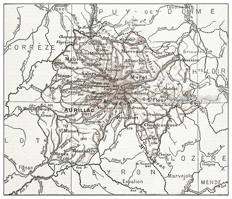 古法国Cantal地图(département)