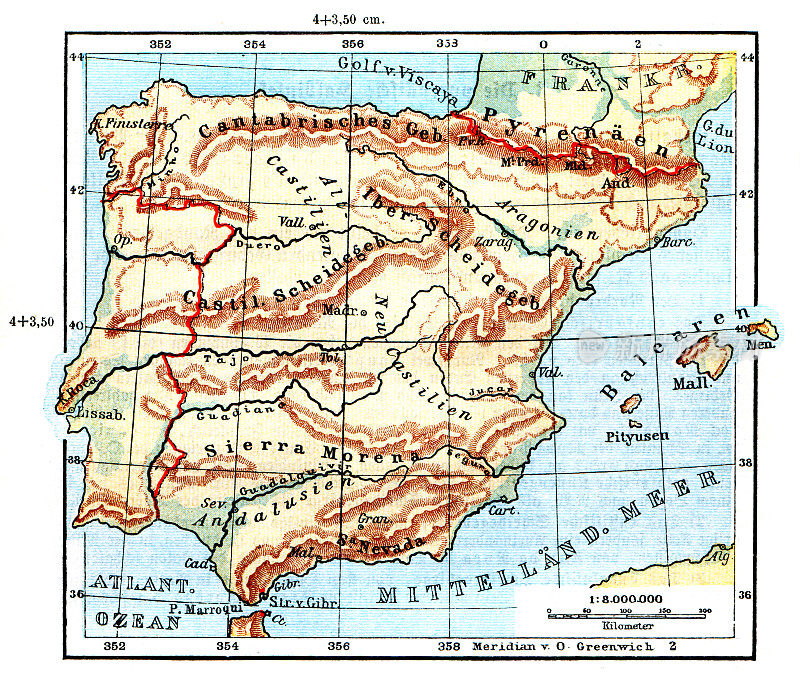 1889年西班牙和葡萄牙地图