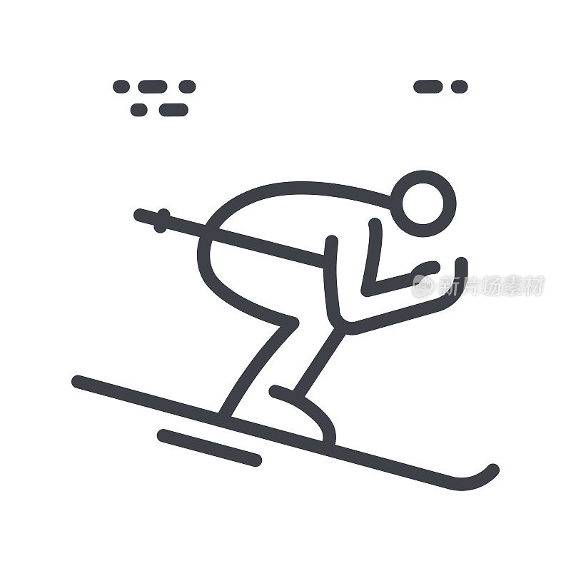 自由式滑雪交叉矢量线图标孤立在透明的背景。滑雪侧视图。