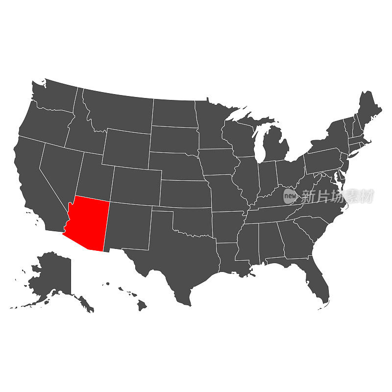 亚利桑那州矢量地图。高的详细说明。美利坚合众国的国家。平的风格。向量
