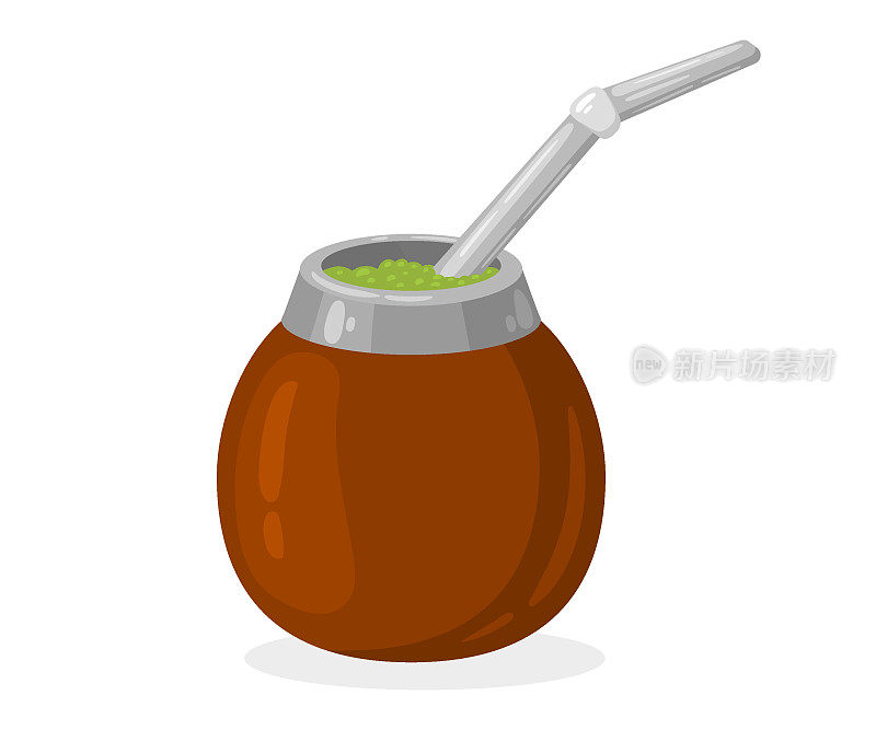用金属吸管在葫芦里泡茶。葫芦-一种传统的容器准备和喝mate，一种补药饮料的南美洲人民。矢量图