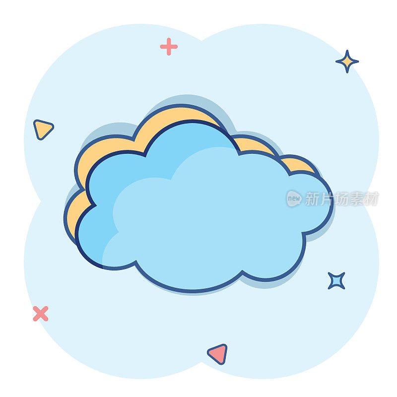 矢量卡通云天空图标在漫画风格。气泡标志插图象形图。云商务溅射效应概念。