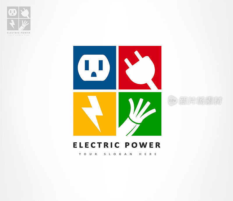电气设备和电力。电源插头，插座，电缆和闪电矢量。