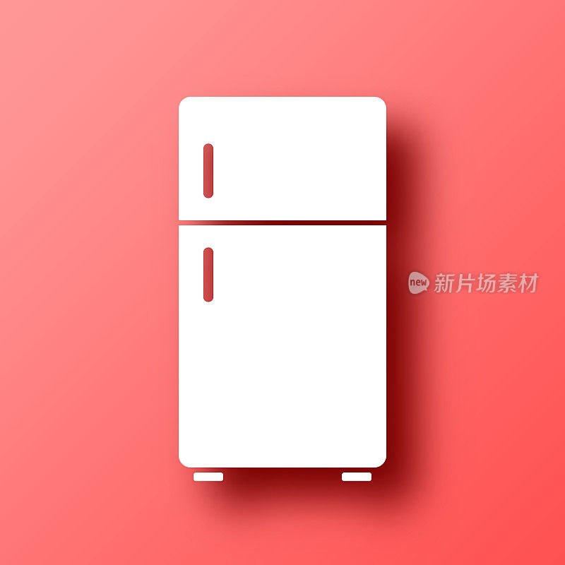 冰箱。图标在红色背景与阴影