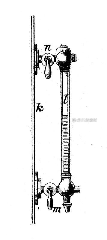 古董插图，应用力学:蒸汽动力机器，船舶发动机阀门