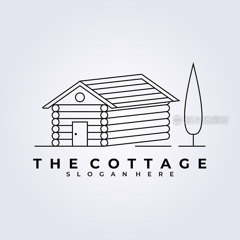 木质别墅简约的标志线条艺术，小屋、小屋矢量插画设计