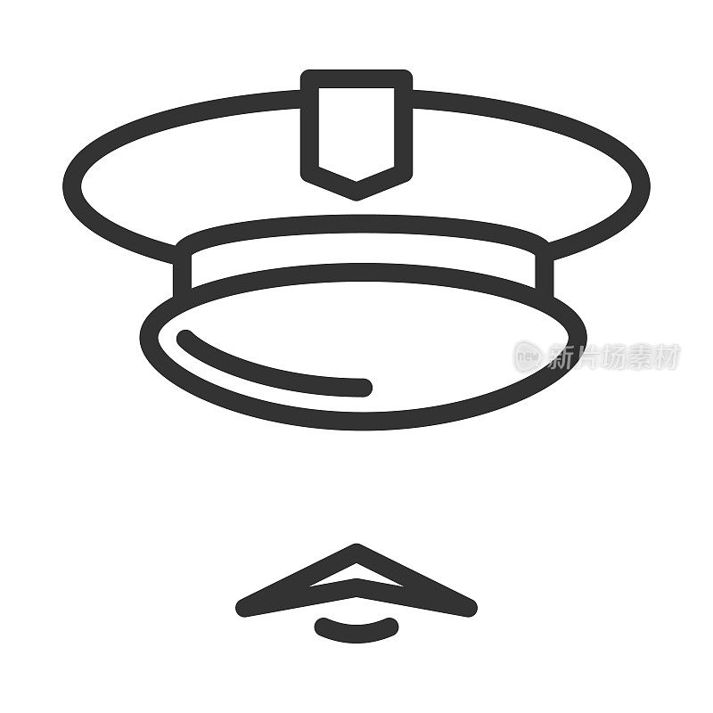 军事总部图标概念。军队指挥官的迹象。帽子和胡子。平面风格矢量插图孤立在白色背景上