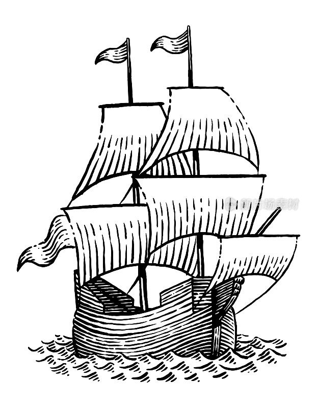 一艘旧帆船的矢量图