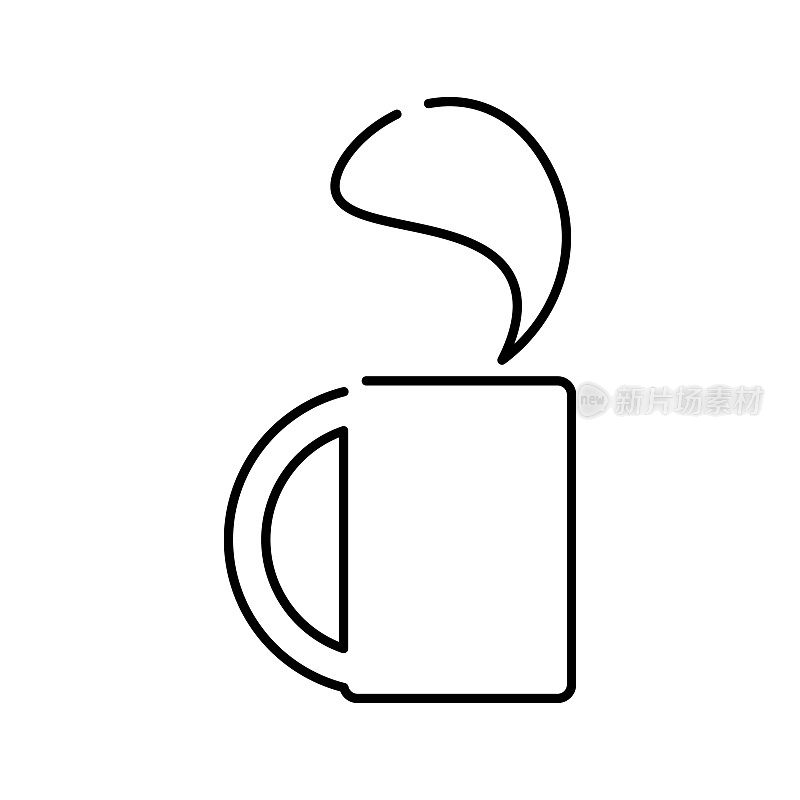 线路图标，马克杯与热饮。一杯咖啡，一杯茶。