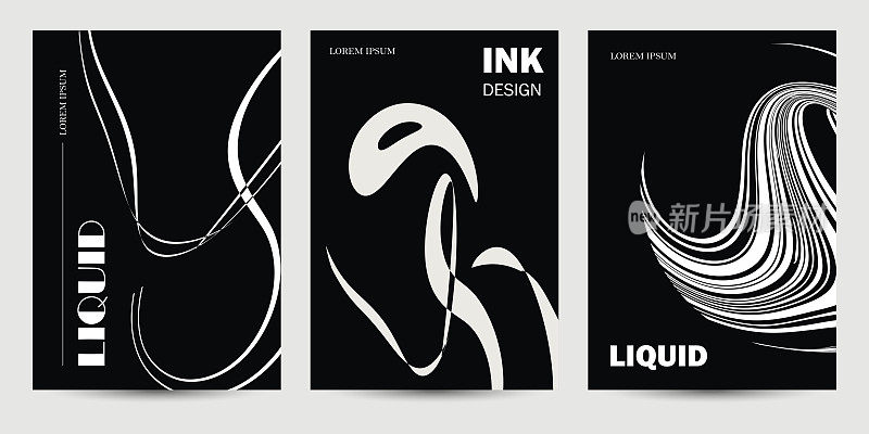 矢量黑色和白色波浪液体效果海报卡片模板横幅抽象背景插图为封面传单邀请
